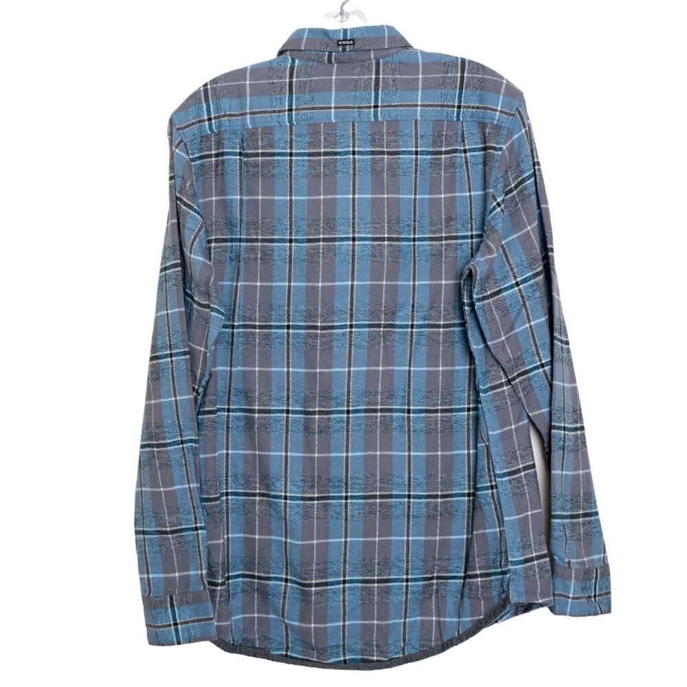 Vissla Flannel Shirt Button Up Long Sleeve Blue Gray Plaid Central Coast Small - Picture 3 of 14